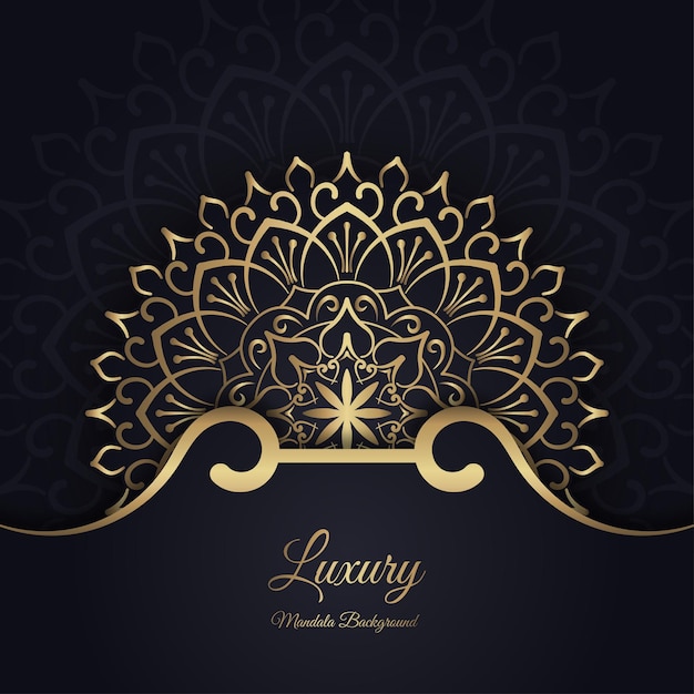 Black luxury background with gold mandala ornament