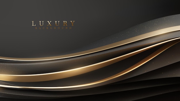 Black luxury background with golden curve elements and glitter light effect decoration