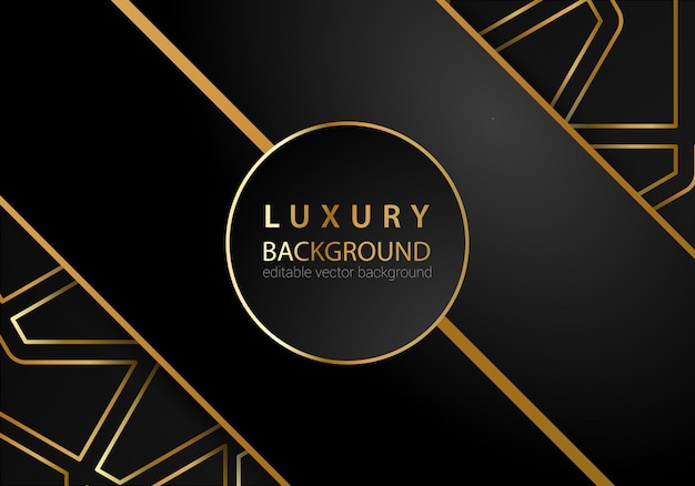 Black luxury background with golden line elements, decoration and bokeh. Luxury Design Concept