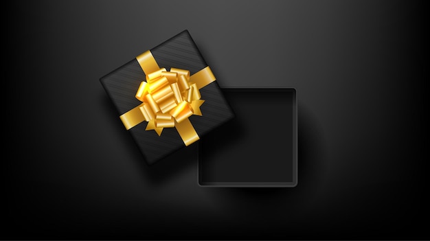 Vector black luxury gift box design top view open box.