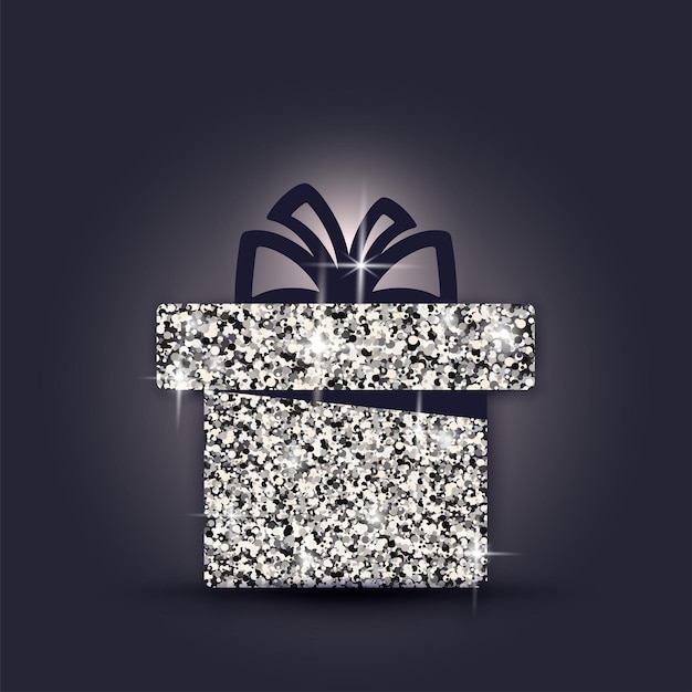 Black Luxury glitter gift box isolated on black background 3d realistic Presentation Box Vector