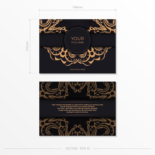 Black luxury invitation card design with gold vintage ornament. 