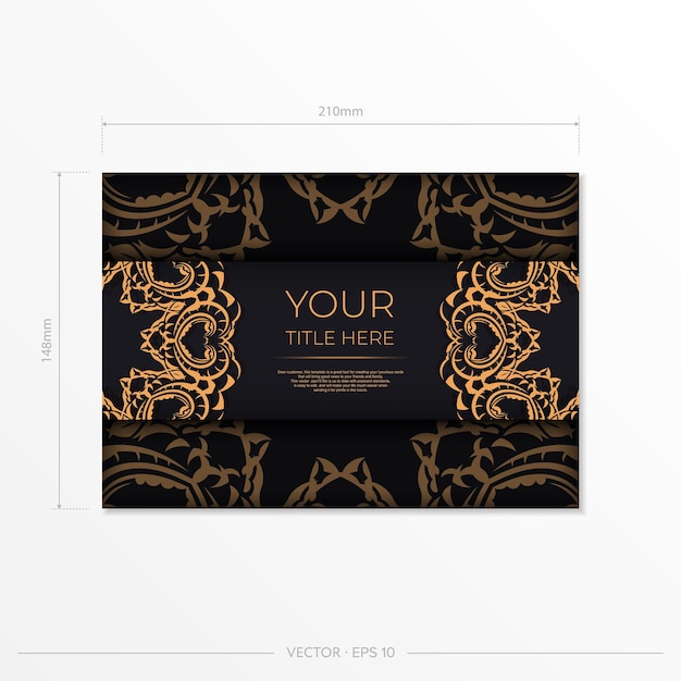 Vector black luxury postcard design with indian vintage ornaments.  