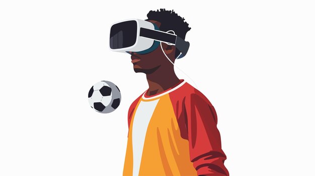 Black Man Playing Virtual Reality Soccer Game Flat Vector Illustration