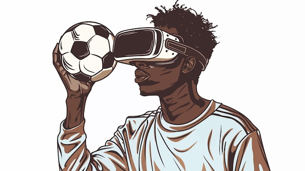 Black Man in Virtual Reality Soccer Match Handdrawn Illustration