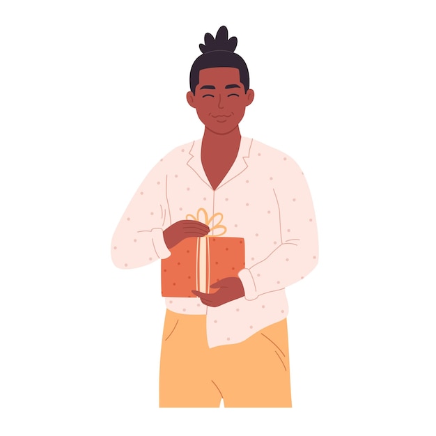 Black man with gift box. Boxing day, Happy Birthday, Merry Christmas, Christmas sale, Happy Holidays