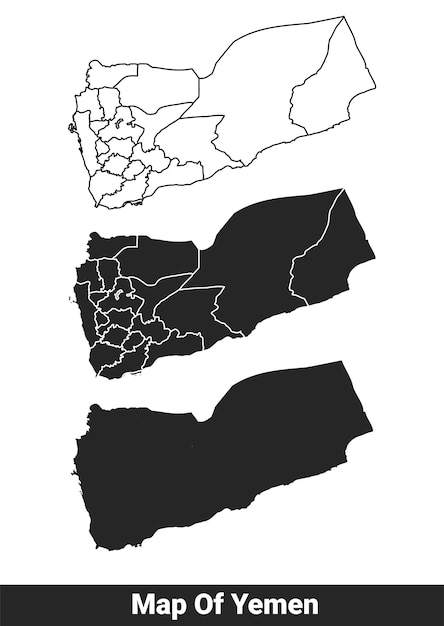 Vector black map of yemen flat and outline style vector illustration set