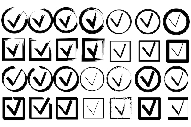 Black mark drawings on white background Checkmark icon Ink illustration Vector illustration Stock image