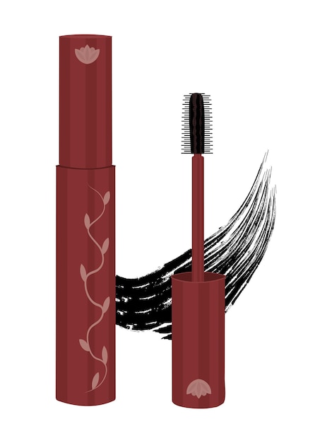 Black mascara in burgundy tube colorful illustration