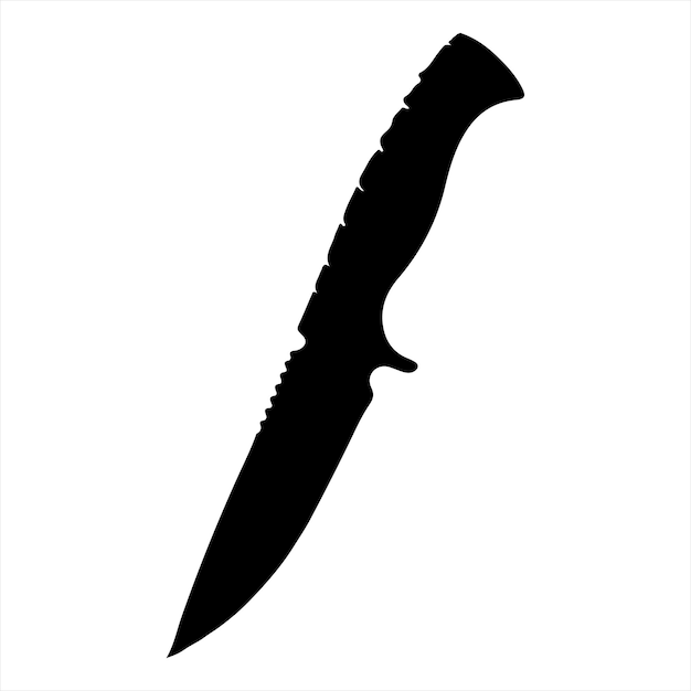 Vector black military knife silhouette on white background