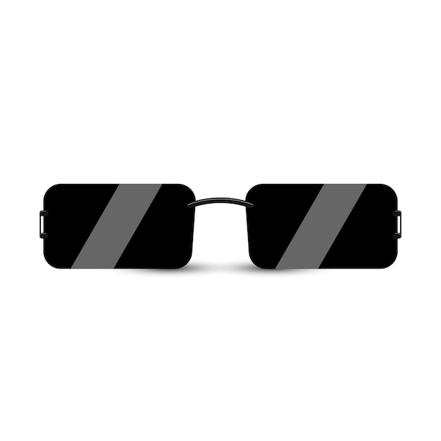 Black modern rectangular sunglasses with dark glass on white background