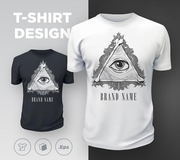 Black modern t-shirt print  with All-seeing eye. .