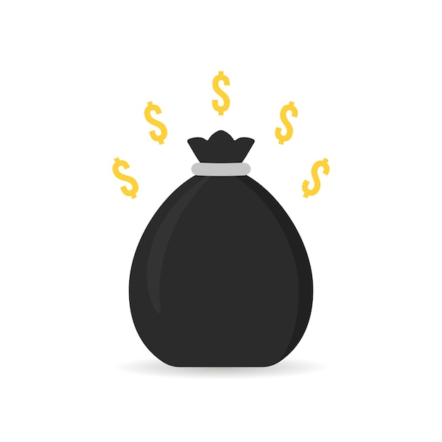 Black money bag icon with shadow