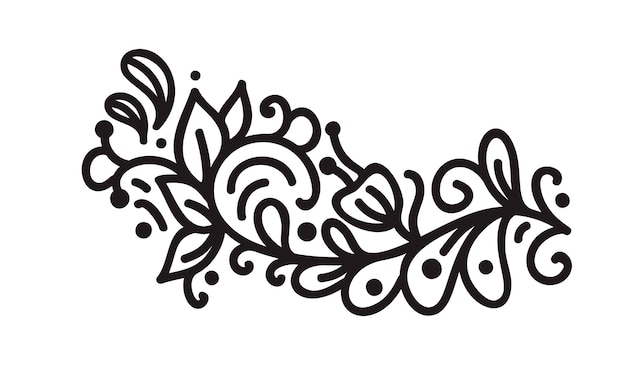 Black monoline flourish scandinavian monogram vector with leaves and flowers Vintage corner