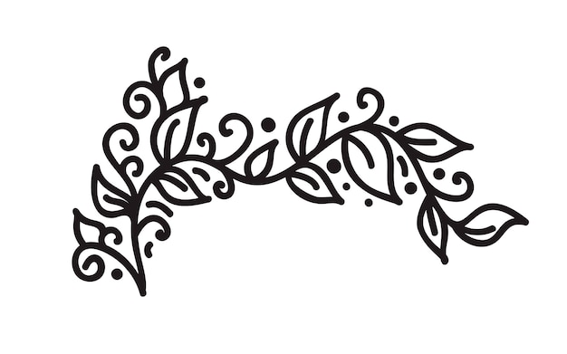 Black monoline flourish vintage monogram vector with leaves and flowers Corners and divider