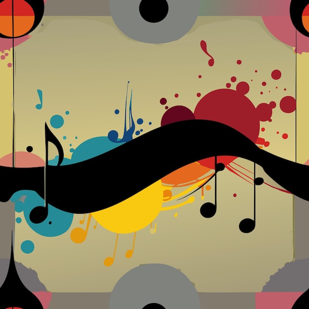 Vector black music notes in colorful spatters and splash