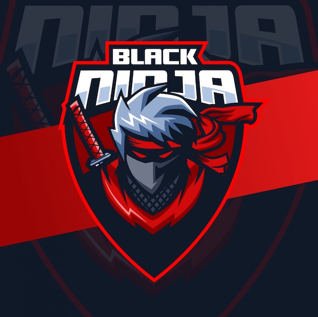 black ninja mascot esport logo design