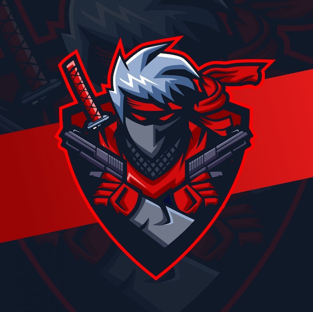 black ninja with guns mascot esport logo design