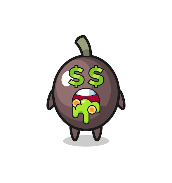 Black olive character with an expression of crazy about money