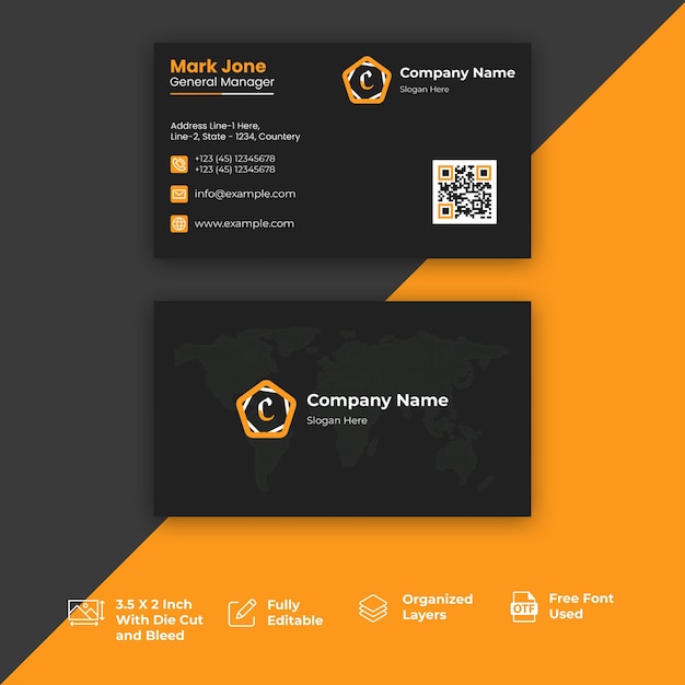 Black and orange colored professional business card Free Vector