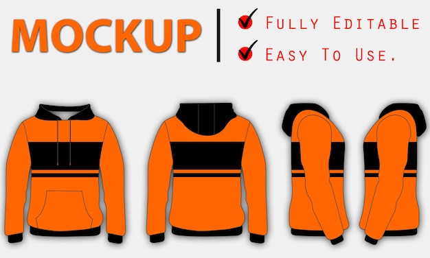 Black and Orange Hoodie Mockup Vector Fully Editable