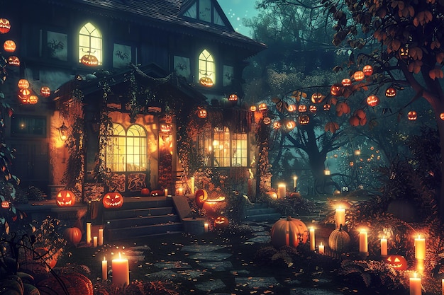 Black and orange house with Halloween theme 3d illustration