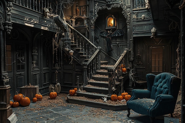 Vector black and orange house with halloween theme 3d render