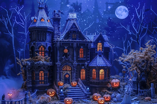 Black and orange house with Halloween theme 3d render