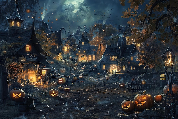 Black and orange house with Halloween theme 3d render