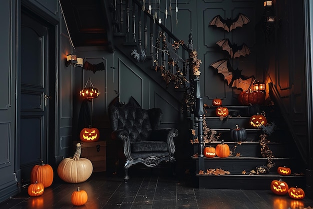 Vector black and orange house with halloween theme 3d render