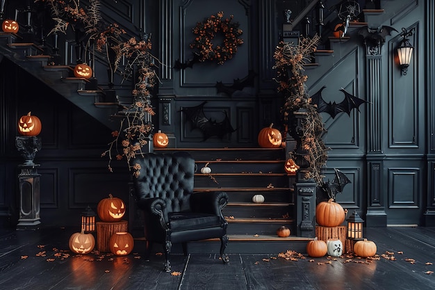 Black and orange house with Halloween theme 3d render