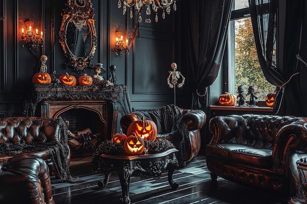 Black and orange house with Halloween theme 3d render