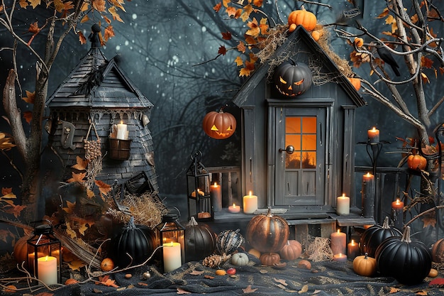 Black and orange house with Halloween theme 3d render