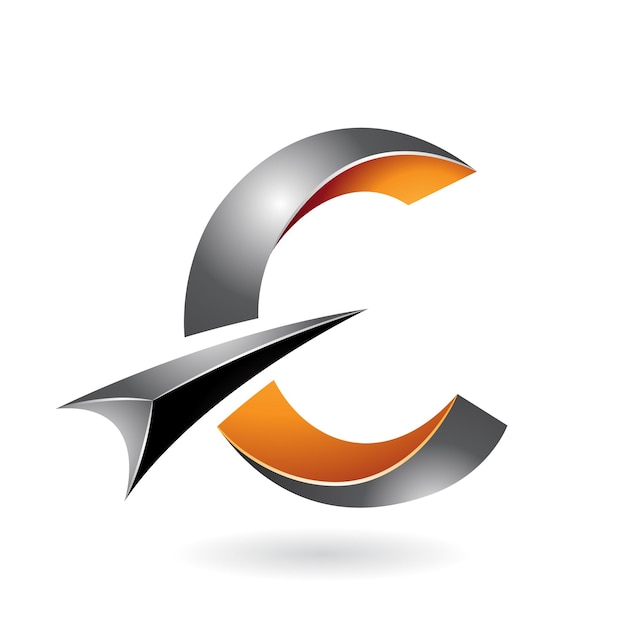 Black and Orange Shiny Twisted Letter C Icon with a Black Glossy Arrow