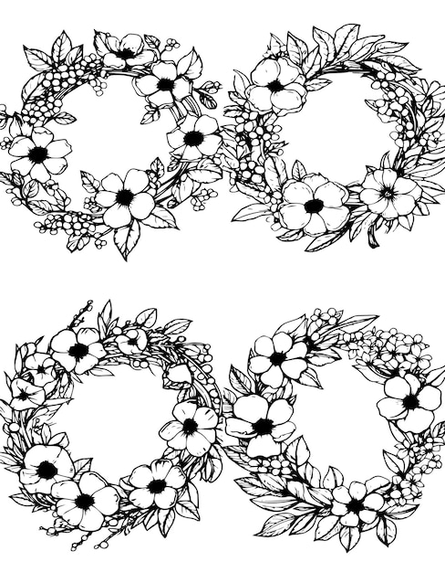 black outline drawing of flowers