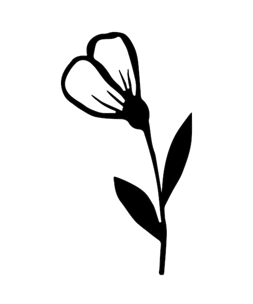 Black outline flower is drawn by hand Simple field bud Vector illustration of a flowering plant