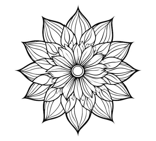 Vector a black outline flower mandala design