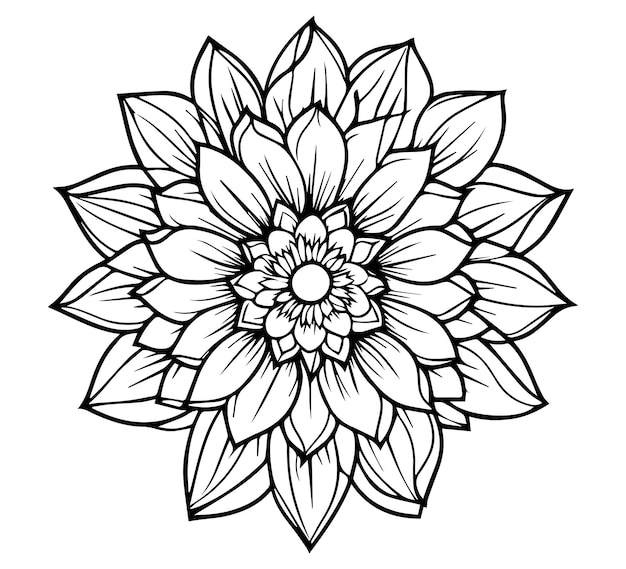 Vector a black outline flower mandala design