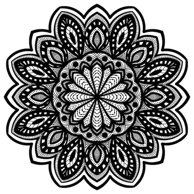 Black outline flower mandala. Doodle round decorative element for coloring book isolated on white