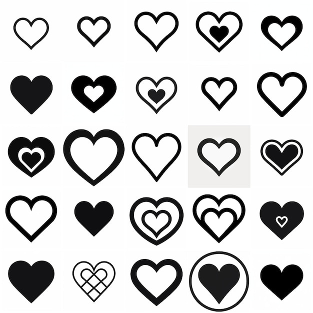 Black Outline Heart Icon Set for Love and Emotion Themes