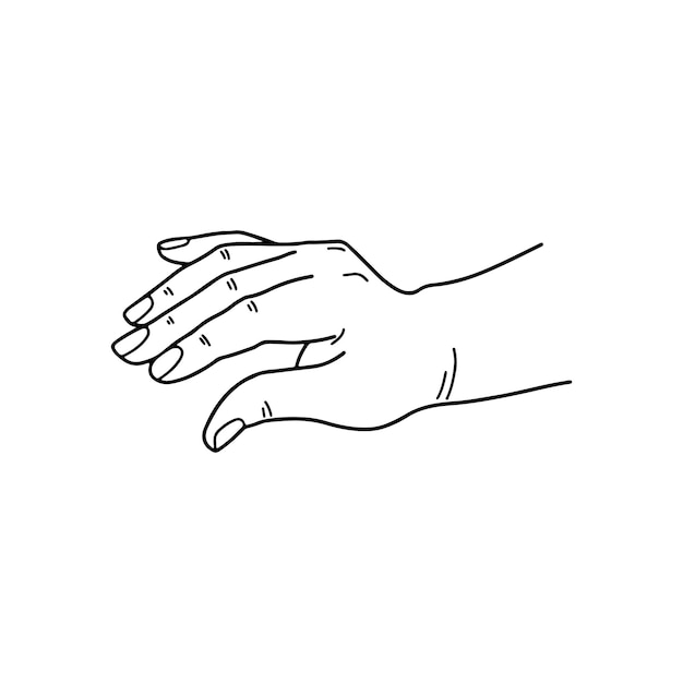 Black outline of a human hand A hand gesture on a white background The language of communication using gestures the designation of gestures with palms