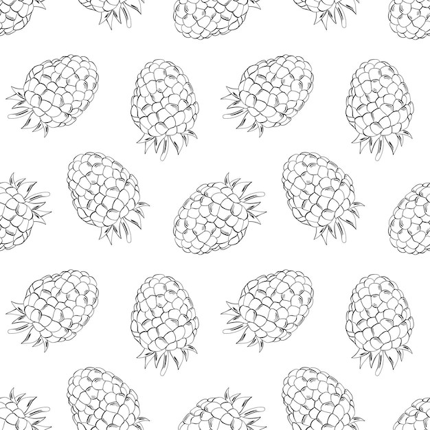 Black outline raspberries seamless pattern