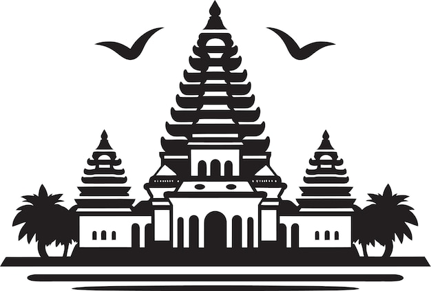 Vector black outline of traditional templeindian temple structure vector design