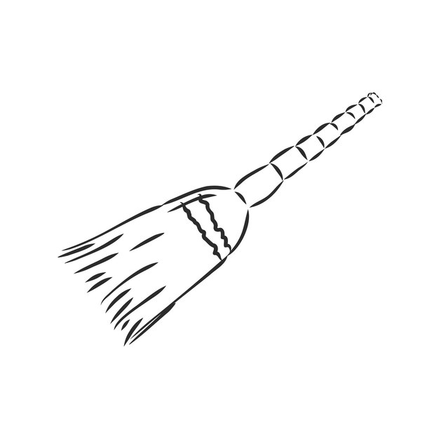 Black outline vector broom on white background broom vector sketch on a white background