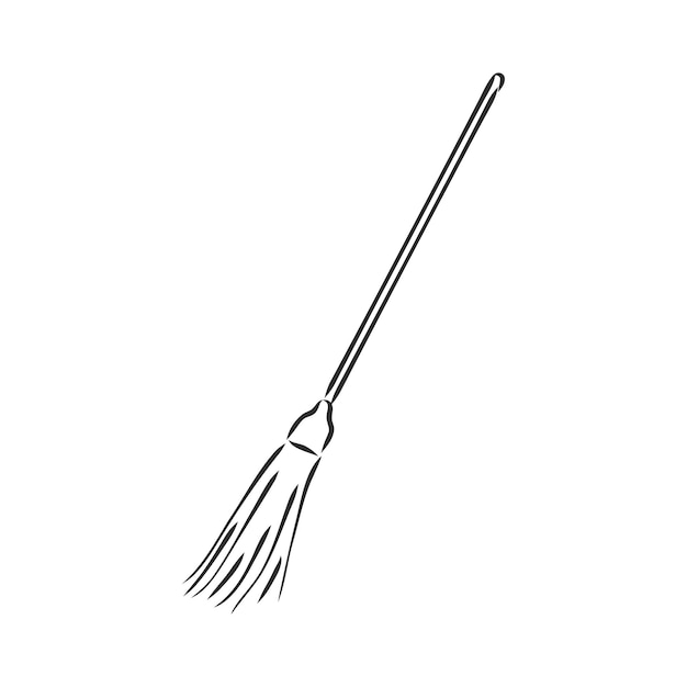 Black outline vector broom on white background broom vector sketch on a white background