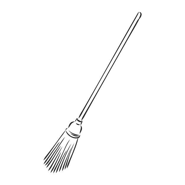 Black outline vector broom on white background broom vector sketch on a white background