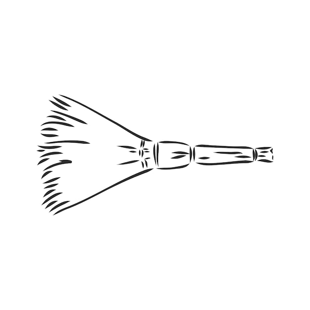 Black outline vector broom on white background broom vector sketch on a white background