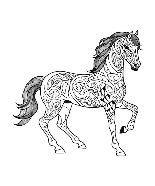 black outline vector Horse isolated on a white background