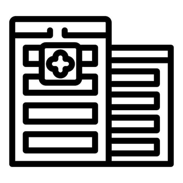 Vector black outline vector icon of a medical report with clipboard and cross symbol