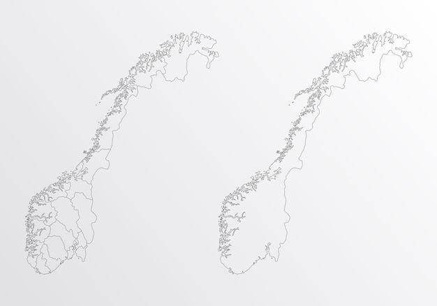 Black Outline vector Map of Norway with regions on white background